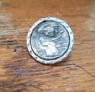 3/4 Inch Fabulous Vintage Or Antique,  Sterling Silver Cameo Button,  Backmarked