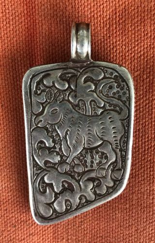 Large Square Turquoise Pendant w/ Silver Zodiac Animal for Dharma 2