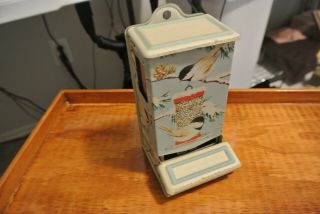 Vintage Jasco Tin Match Box Holder Wall Mount Snow Birds Bird Feeder Hong Kong
