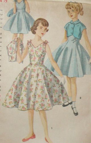 Vintage 1950s Simplicity 1184 Girls Empire Princess Dress Pattern 32b Sz 14 Unct