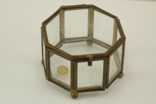 Vintage Miniature Brass Glass Curio Display Case Box Jewelry
