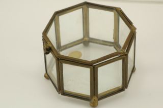 Vintage Miniature Brass Glass Curio Display Case Box Jewelry 2