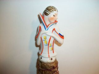 HALF DOLL BRUSH ART DECO FLAPPER LADY WITH HEAD TURNED ANTIQUE PORCELAIN 2