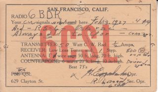 6csl Qsl Card San Francisco Ca 1927