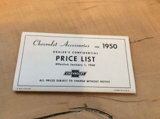 1950 Chevrolet Car & Truck Accessories Dealer Price List Brochure 50 Chevy