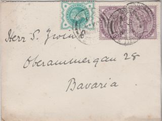 1901 Qv Gb Cover With A Green Jubilee & Two Lilac Stamps Sent To Bavaria