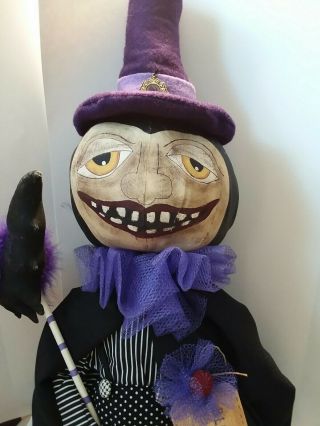Large Halloween Vampire Doll Wearing Purple And Black With Bat Handmade