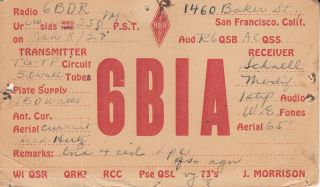 6bia Qsl Card San Francisco Ca 1927