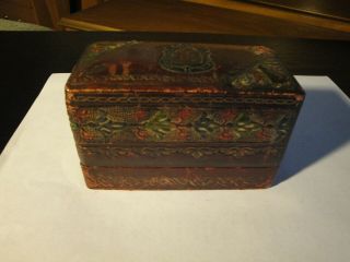 Vintage Playing Card Red Leather Case Box Made In Italy Plus 2 Decks