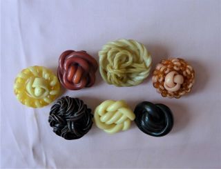 7 collectable Wacky CELLULOID buttons - EXTRUDED SPAGHETTI BOW WOVEN (12) 3