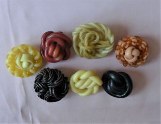 7 collectable Wacky CELLULOID buttons - EXTRUDED SPAGHETTI BOW WOVEN (12) 4