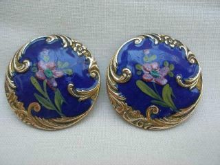 Two French Antique Enamel & Gilt Metal Buttons