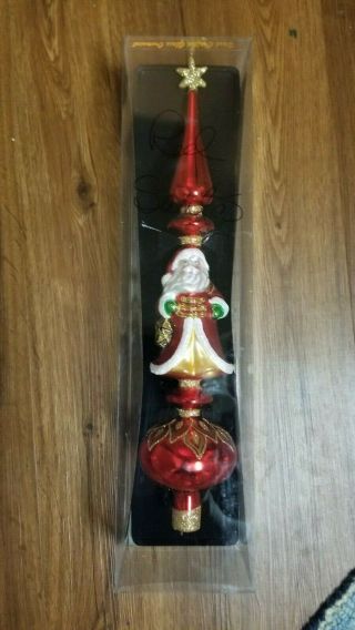 Red Santa Figure With Star Blown Glass Tree Topper / Finial 16 "