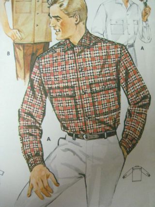 Vintage Butterick 2233 Mens Covertible Collared Shirt Sewing Pattern Sz 46 - 48