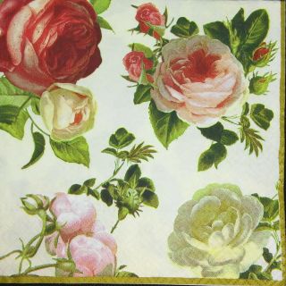 3 X Single Paper Napkins Decoupage Craft Tissue Aged Garden Roses Flowers M183