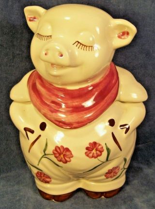 Shawnee Chrysanthemum Smiley Pig Cookie Jar Made In Usa 1942 11 1/4 " Tall