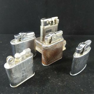 Set Of 5 Vintage Lighters - Myflam Taban & Various Brands &