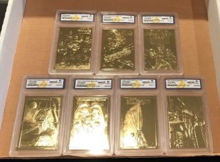 (7) Star Wars 23kt Gold Card Wcg Gem Mt 10 Complete Set Of 7 Falcon/vader/jedi