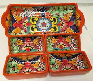 Talavera Chip Dip Mexican Pottery Appetizer Dish Plate Platter Taco Salsa Large 2
