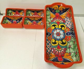 Talavera Chip Dip Mexican Pottery Appetizer Dish Plate Platter Taco Salsa Large 6