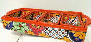 Talavera Chip Dip Mexican Pottery Appetizer Dish Plate Platter Taco Salsa Large 7