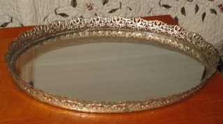 Vintage Vanity Boudoir Mirrored Tray Filigree Edge