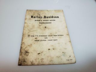 1956 Harley Davidson Motorcycle Riders Hand Book Supplement Rare