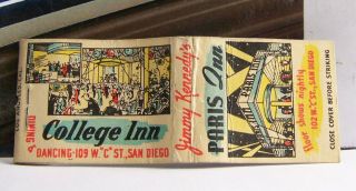 Rare Vintage Matchbook Cover R3 San Diego California College Paris Inn Dancing
