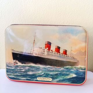 Vintage Rms Queen Mary Bensons Candy Tin England Ship Ocean Liner Nautical Decor