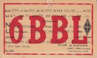 6bbl Qsl Card San Francisco Ca 1928