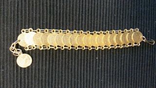 Vtg Jewish Coin Style Adjustable Braceletjudaica Menorah Star Of David Gold Tone