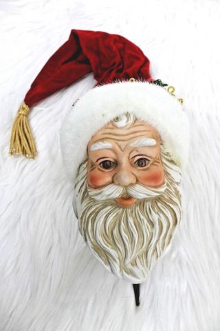 Vintage Porcelain Santa Claus Head With Hat And Pick For Doll Animated Figure