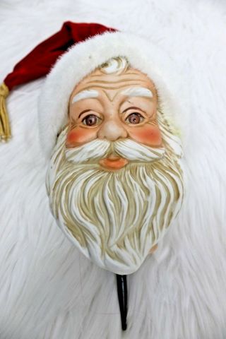 Vintage Porcelain Santa Claus Head with Hat and Pick for Doll Animated Figure 2