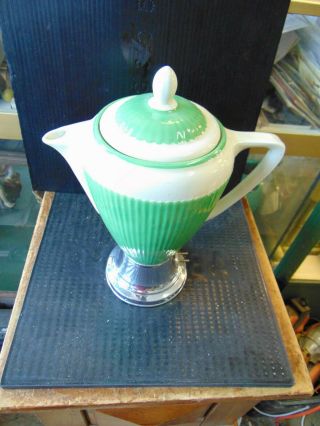 Vtg Rare Deco Electric Porcelain Coffee Pot Manning Bowman - - Jadite Color