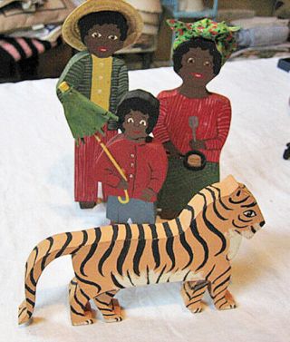 Little Black Sambo Family Wooden 3 - Dimensional Hand - Painted Dolls - Figurines