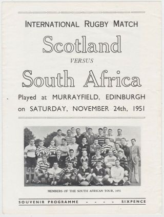 Scotland Vs South Africa Rugby Football Souvenir Programme Edinburgh Nov 1952