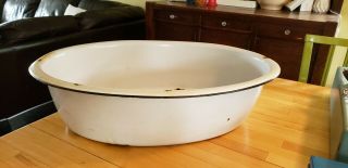 Vintage Baby Bath Tub Large White Enamelware Oval Wash Basin 25x18x6.  25