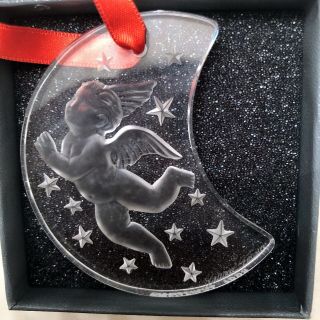 Lalique Paris Angel Half Moon Crystal Ornament With Stars Christmas 1998
