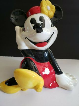 Walt Disney Minnie Mouse Cookie Jar Sitting With Flower On Hat