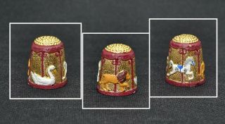 Pewter Hand Painted Thimble - Carousel