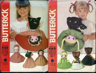 Vtg Butterick 4149 & 4150 Goldilocks 3 Bears | Red Riding Hood Reversible Dolls