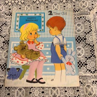 Vintage Greeting Card Birthday Girl Boy Kids 2nd Teddy Bear Bunny