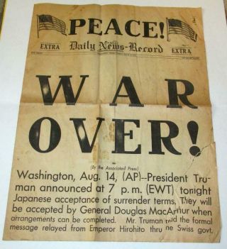 Wwii Aug 14,  1945 War Over Peace Harrisonburg Va Daily News Record 4 Pages Extra