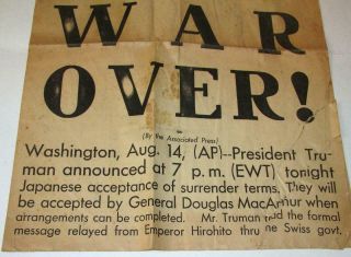 WWII AUG 14,  1945 WAR OVER PEACE HARRISONBURG VA DAILY NEWS RECORD 4 PAGES EXTRA 2