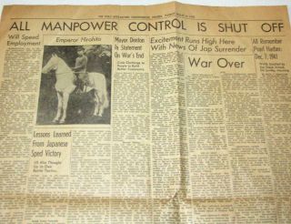 WWII AUG 14,  1945 WAR OVER PEACE HARRISONBURG VA DAILY NEWS RECORD 4 PAGES EXTRA 3