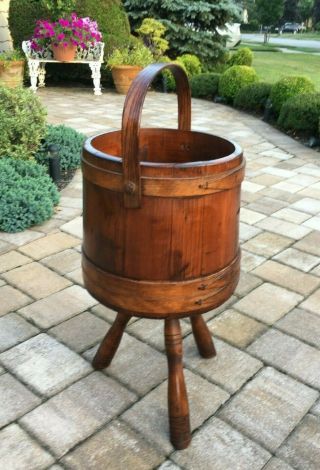Vintage 3 Leg Wood Barrel Style Plant Stand Holder Planter Sewing Basket