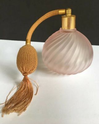 Vintage Art Glass Perfume Bottle Pink Frosted Swirl Glass W Atomizer