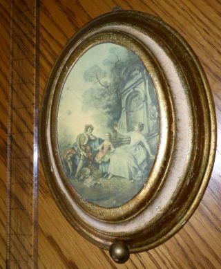 Vintage Reuge Swiss Movement Oval Musical Wall Plaque Watteau Print Lady Flying