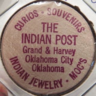 Vintage The Indian Post Oklahoma City,  Ok Wooden Nickel - Token