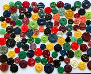 Vintage Button Packs - 125 Mixed Casein Buttons A2 - Various Sizes & Colors